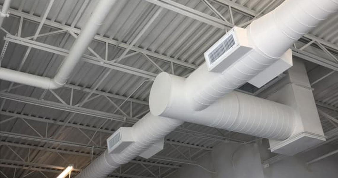 Installation spiral exposed ductwork
